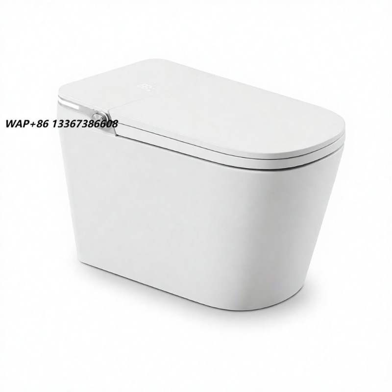 Smart Home App - โถสุขภัณฑ์อัจฉริยะสีขาว ทรงสี่เหลี่ยม ติดตั้งบนพื้น พร้อมที่นั่งอุ่น ระบบเซ็นเซอร์เท้า ควบคุมผ่านแอป