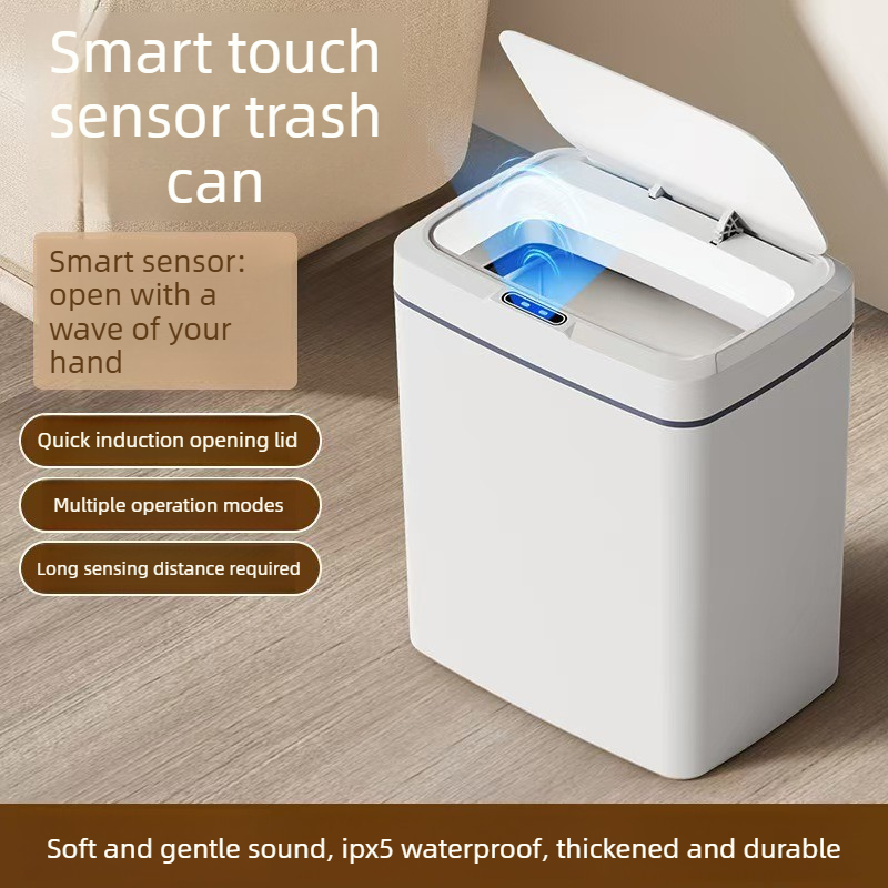 Smart Home Junkie - ถังขยะอัจฉริยะแบบไร้สัมผัสสีขาว 15 ลิตร – ถังขยะในห้องน้ำแบบอิเล็กทรอนิกส์พร้อมระบบบรรจุถุงอัตโนมัติ รองรับการใช้งานในบ้านอัจฉริยะ