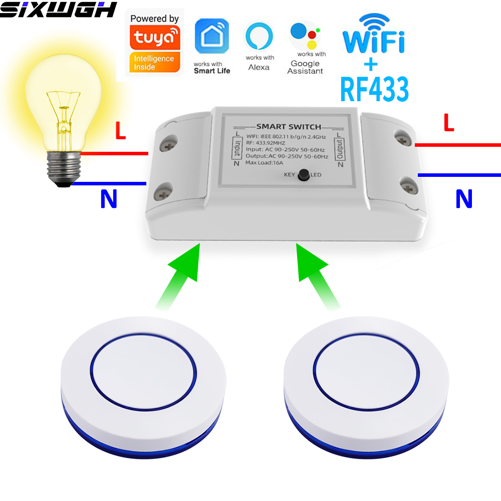 Smart Home Button - 16A WiFi Tuya สวิตช์อัจฉริยะรีโมทคอนโทรลไร้สายสวิตช์ตั้งเวลาใช้งานร่วมกับแอพสมาร์ทไลฟ์ อเล็กซา กูเกิล
