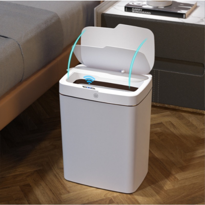Smart Home Junkie - ถังขยะเซ็นเซอร์อัจฉริยะแบบเรียบง่ายขายดีที่สุดสำหรับใช้ในบ้าน มีฝาปิด เหมาะสำหรับห้องน้ำ ห้องครัว ห้องนั่งเล่น ห้องนอน