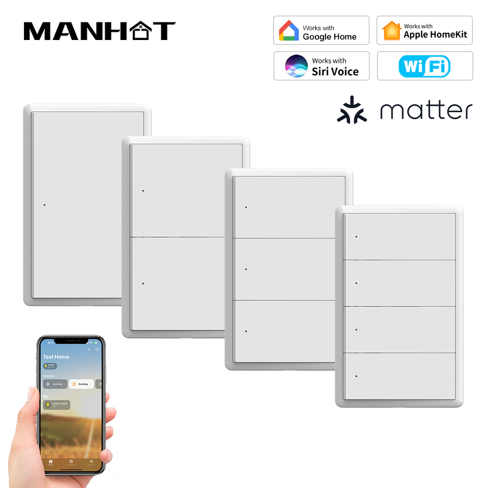 Smart Home Button - สวิตช์ไฟอัจฉริยะ MANHOT Homekit WiFi แบบไม่ต้องใช้สายนิวทรัล สวิตช์แบบกดปุ่ม