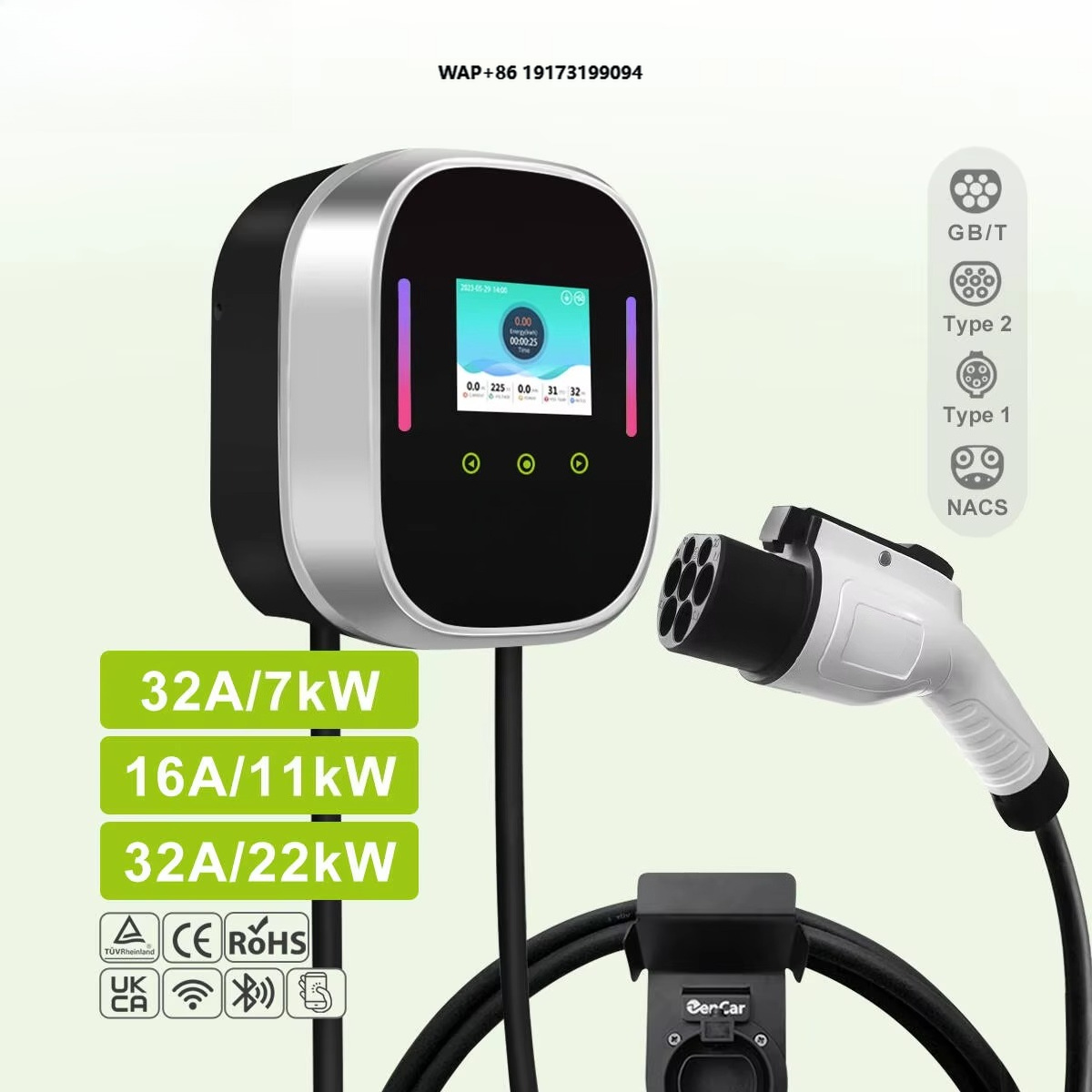 Smart Home App - เครื่องชาร์จรถยนต์ไฟฟ้าอัจฉริยะแบบติดผนัง 22kW 11kW 7kW AC สถานีชาร์จไฟฟ้าสำหรับใช้ในบ้าน